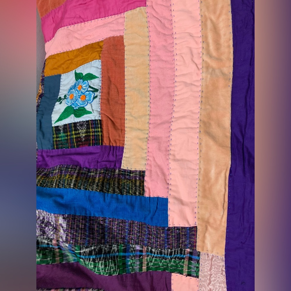 Vintage 1980s Handmade Patchwork Quilt Large 88x100 Multicolor Cotton Bedding - Picture 9 of 15